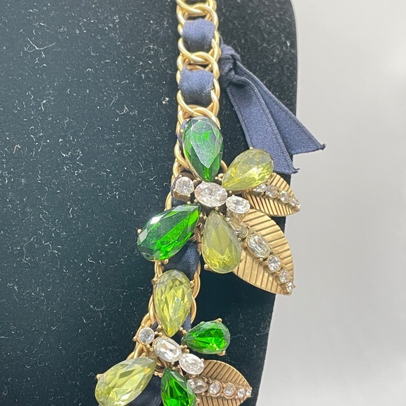 Ann Taylor Statement Necklace Gold Tone Vintage Glass Green Butterfly Rhinestone - Picture 8 of 14